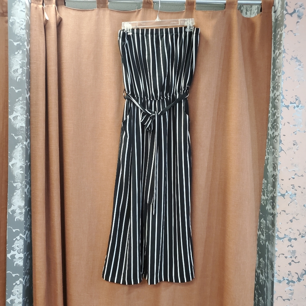 Black and White Striped Jumpsuit